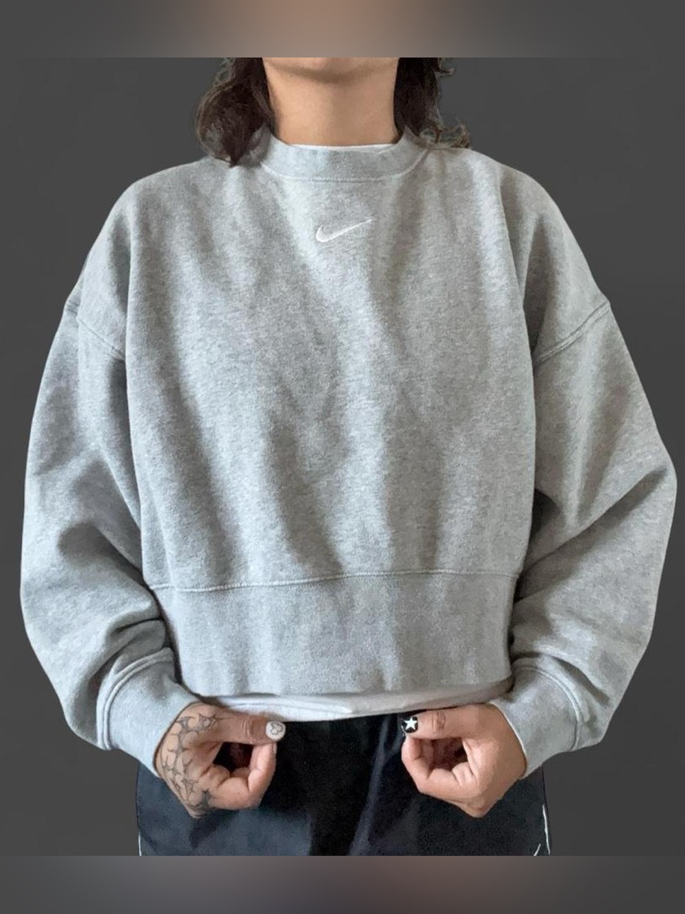 Gray Nike crewneck sweatshirt with white swoosh #swoosh #athletic